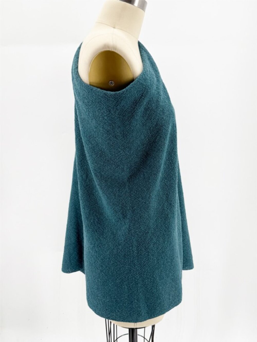 EILEEN FISHER Superfine Merino Poncho in Regenerative Wool Basic Length Teal O/S - Picture 3 of 10